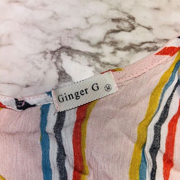 Ginger G Spaghetti Strap Striped Tank Top Pink Women M Spring Boho Cottage - Picture 4 of 5